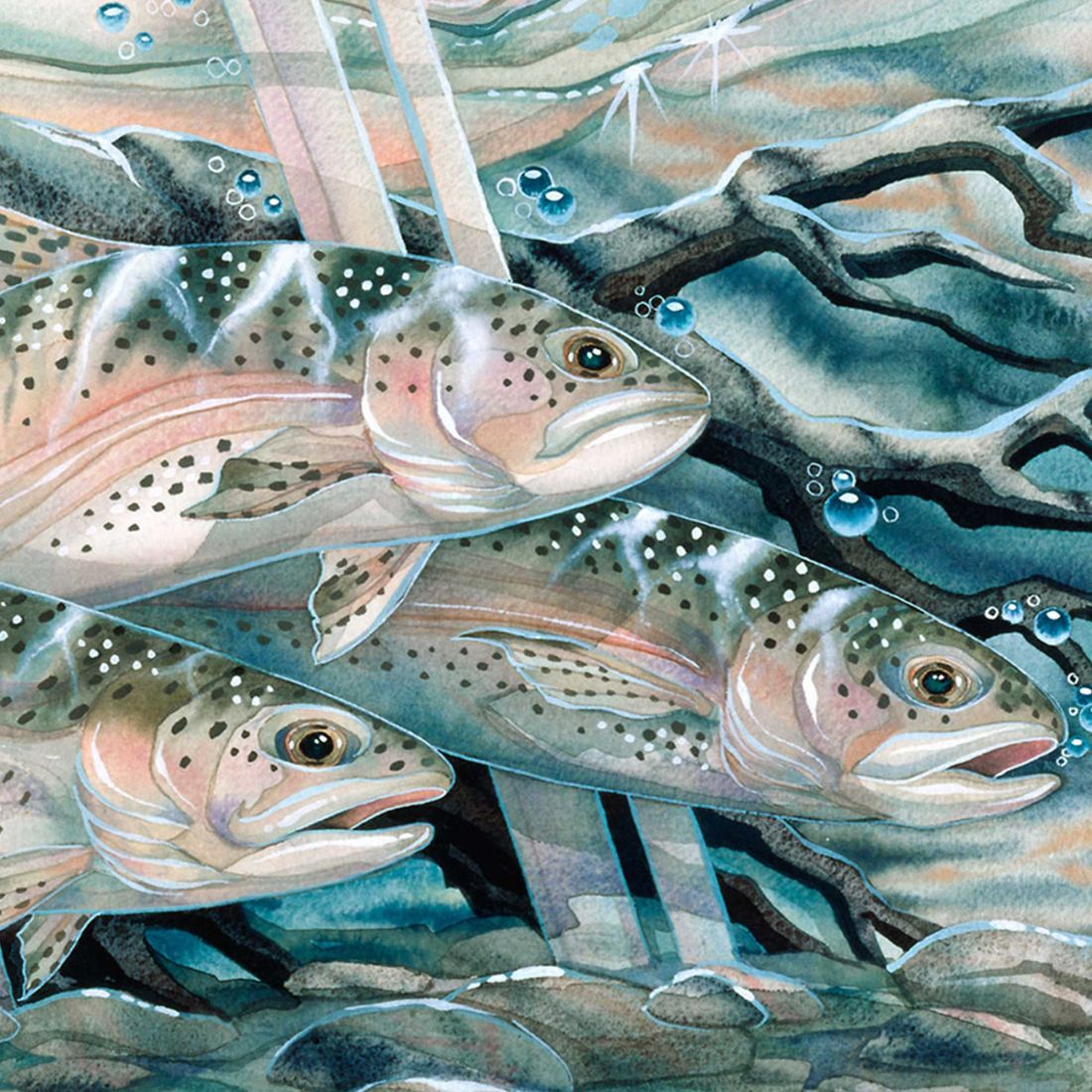 Catch the Rainbow Trout Wooden Wall Art by J. Bergsma - Nature Wildlife Decor - 85922674B-JB