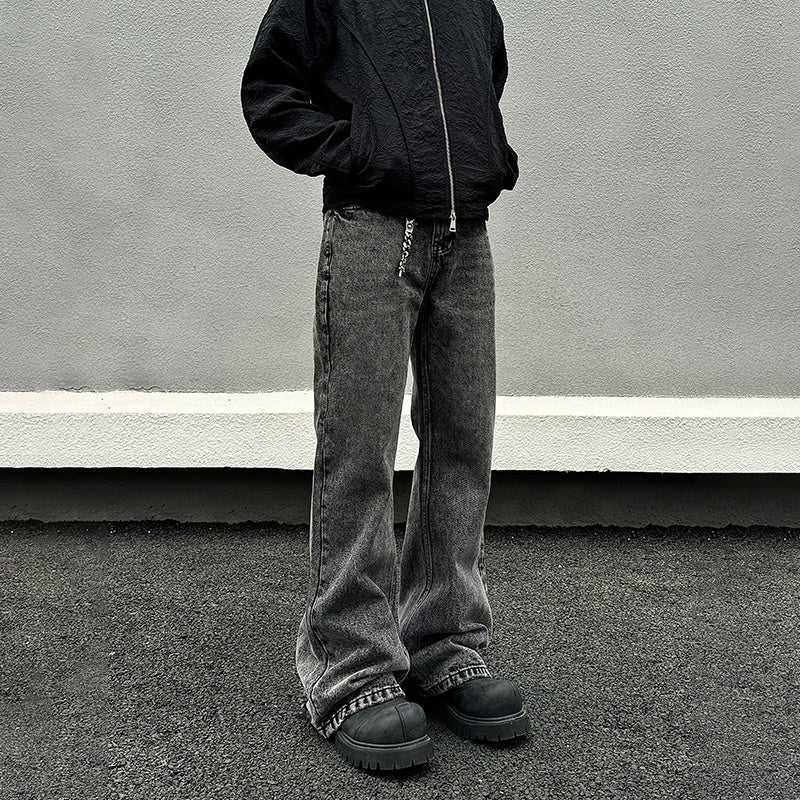 Washed Distressed Gray Skinny Jeans Men's Straight Pants - Lootquake