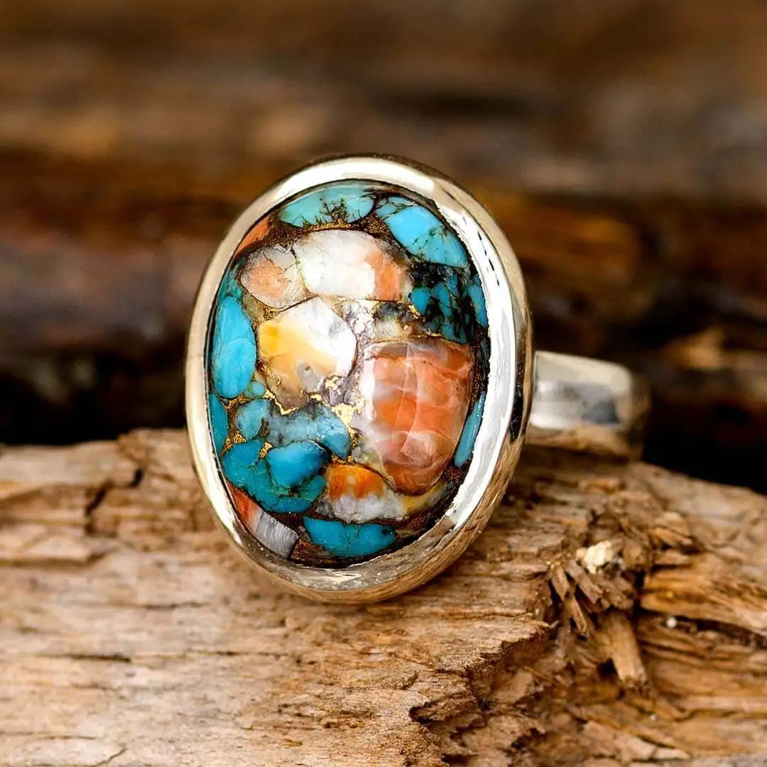 Oval Color Turquoise Ring Copper Niche - Lootquake