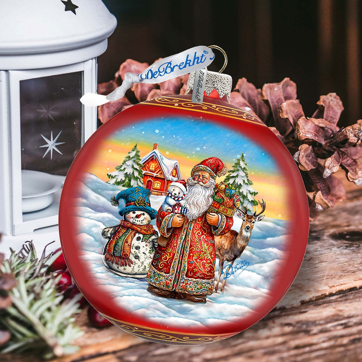 Snowman Splendor Lg Glass Ornament by G.Debrekht - Christmas Santa Snowman Decor - 73944