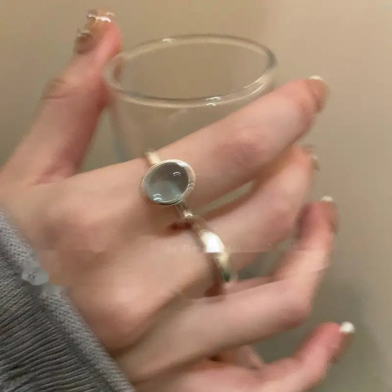 Small Pieces Of Silver Natural Stone Open Ring For Women - Lootquake