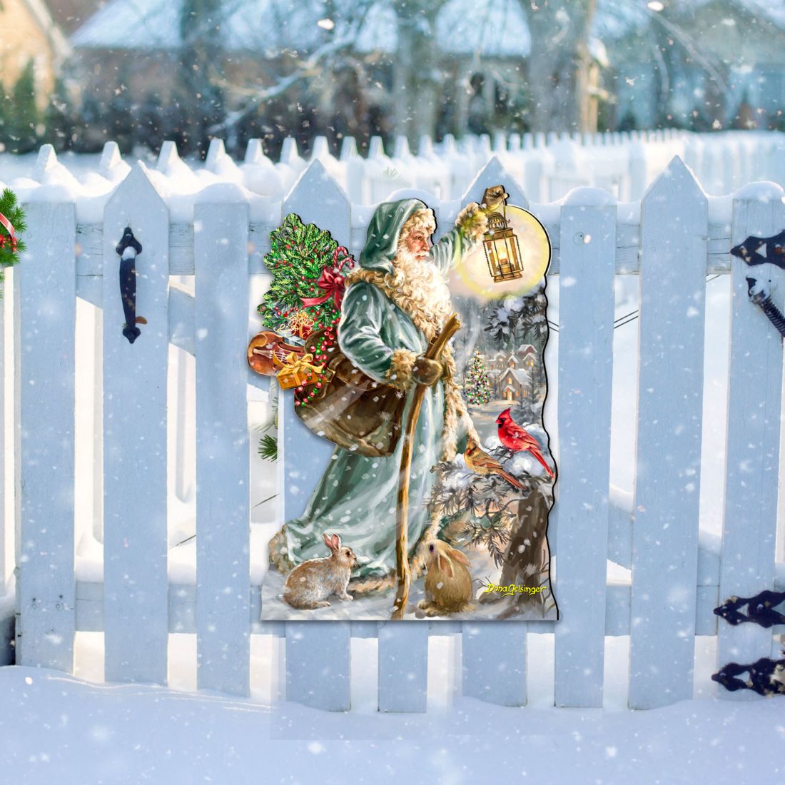 Decoración navideña para puerta con San Nicolás de D. Gelsinger - Decoración navideña con Papá Noel y muñeco de nieve - 8461067H-DG