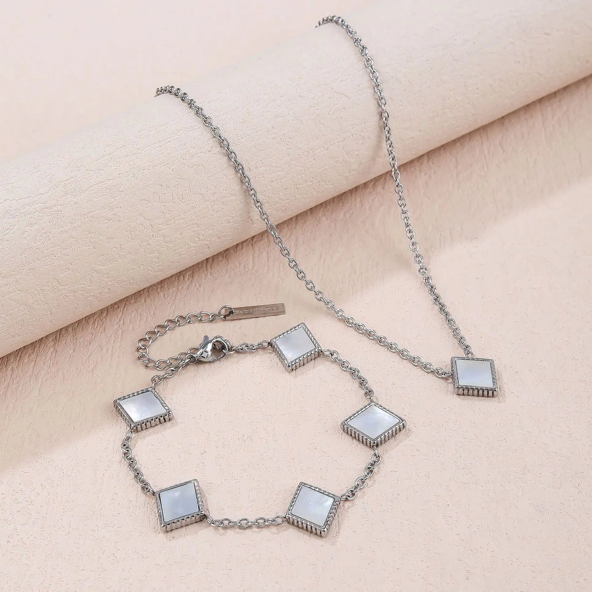 Square Natural White Shell Pendant Collarbone Necklace Bracelet - Lootquake