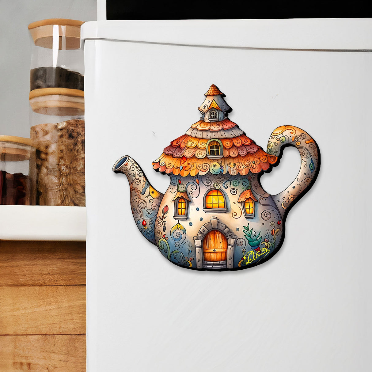 Juego de 6 imanes decorativos de madera con forma de tetera de G. Debrekht - Love Family Decor - 8090072G-S6