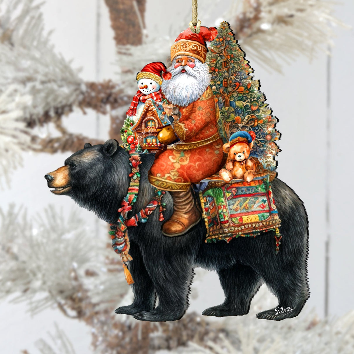 Adornos de madera de Papá Noel sobre oso negro, decoración navideña de muñeco de nieve - 8611064