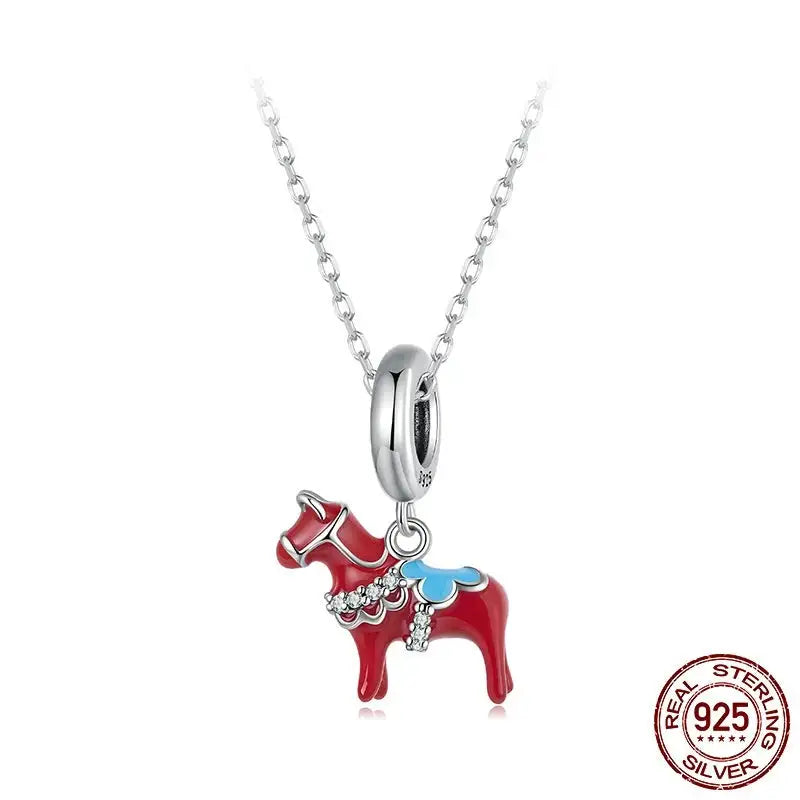 Wooden Horse Pendant S925 Sterling Silver Dripping Oil - Lootquake