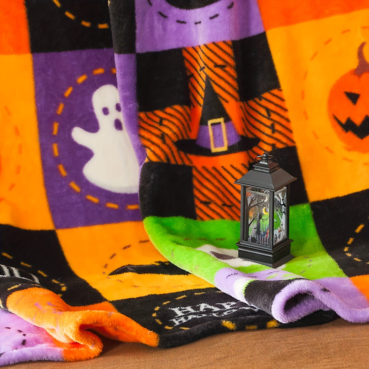 1pc Halloween Fleece Throw Blanket, Bat, Ghost Fall Plaid Blanket, Soft Fuzzy Plush For Couch Sofa Or Bed, Luxury Flannel Lap Blanket
