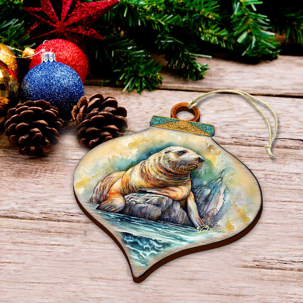 Coastal Sea Lion Wooden Ornaments by G.Debrekht - Wildlife Holiday Decor - 8710126