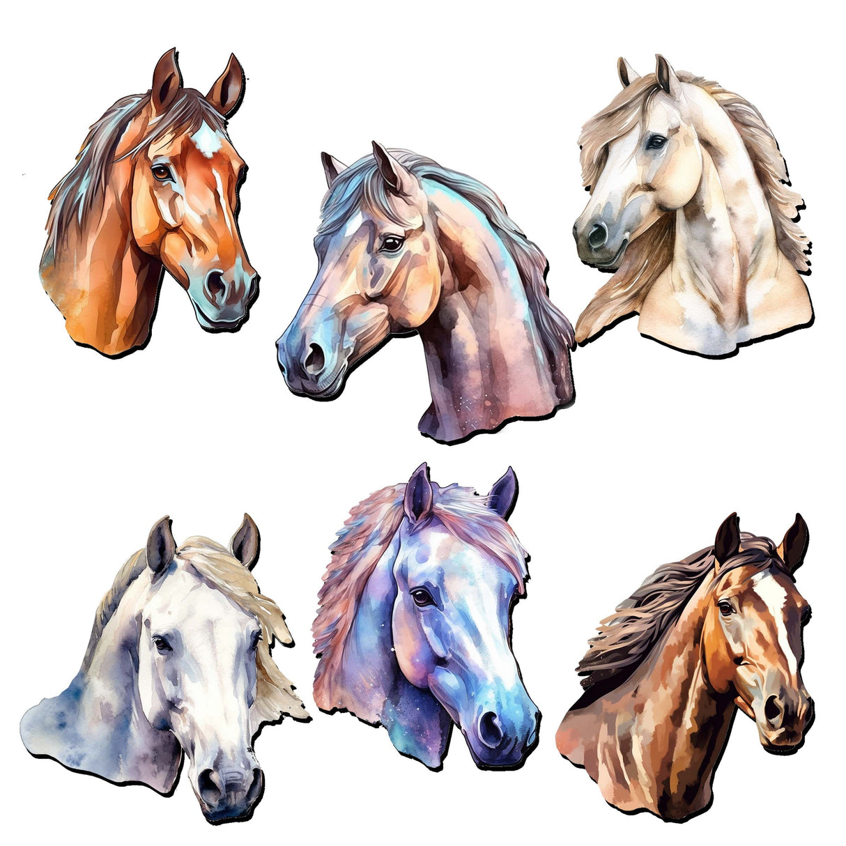 Juego de 6 imanes decorativos de madera con caballos de G. Debrekht - Decoración de vida silvestre - 8090039G-S6