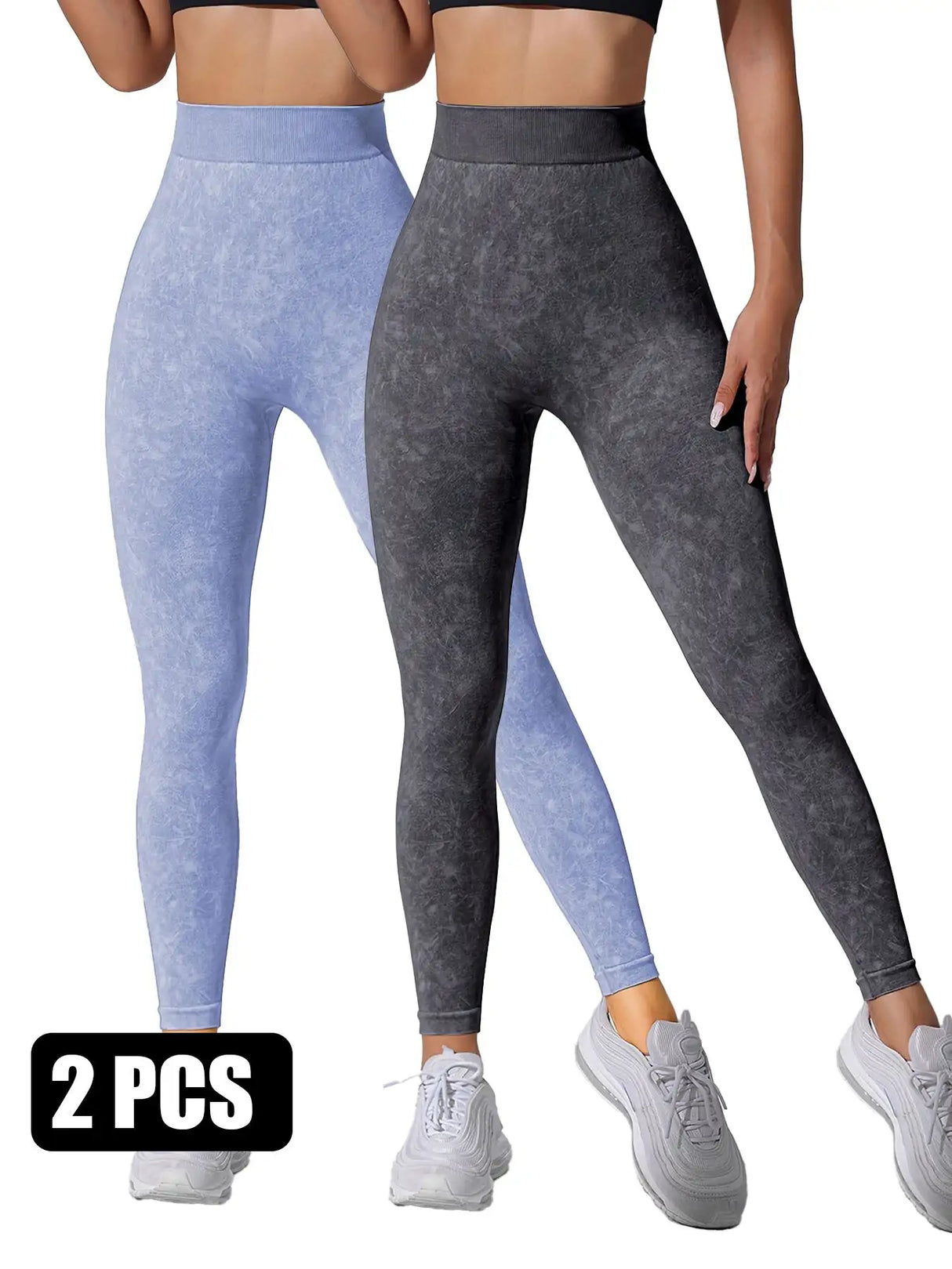 2 Pieces High Waist V Back Yoga Pants Tummy Control Running Workout Tight - Lootquake