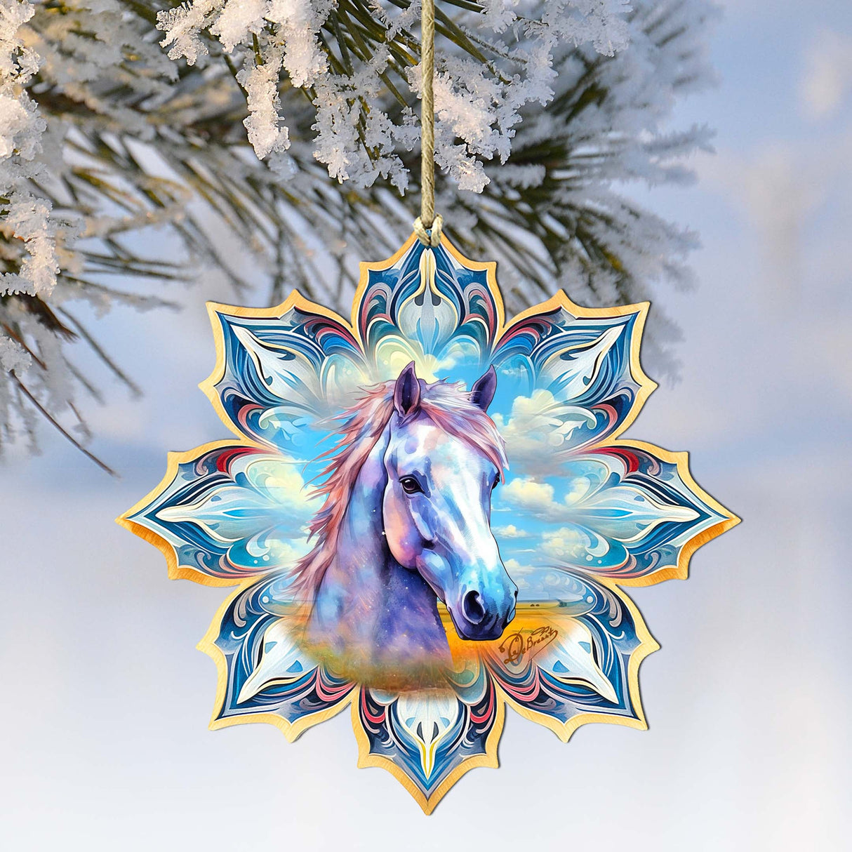 Adornos de madera con forma de copo de nieve de caballo blanco de G. Debrekht - Decoración de vida silvestre - 8688433