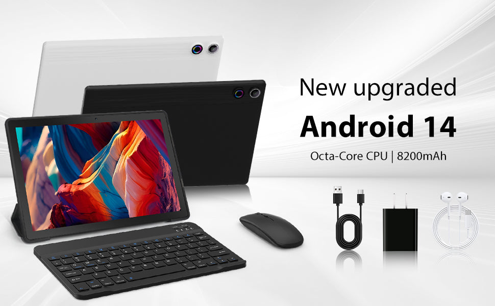 Tableta A7L de 10,1 pulgadas con Android 14, 14 GB de RAM, 64 GB de ROM, procesador de ocho núcleos, HD IPS, WiFi, funda protectora, lápiz, teclado, ratón, auriculares, PC