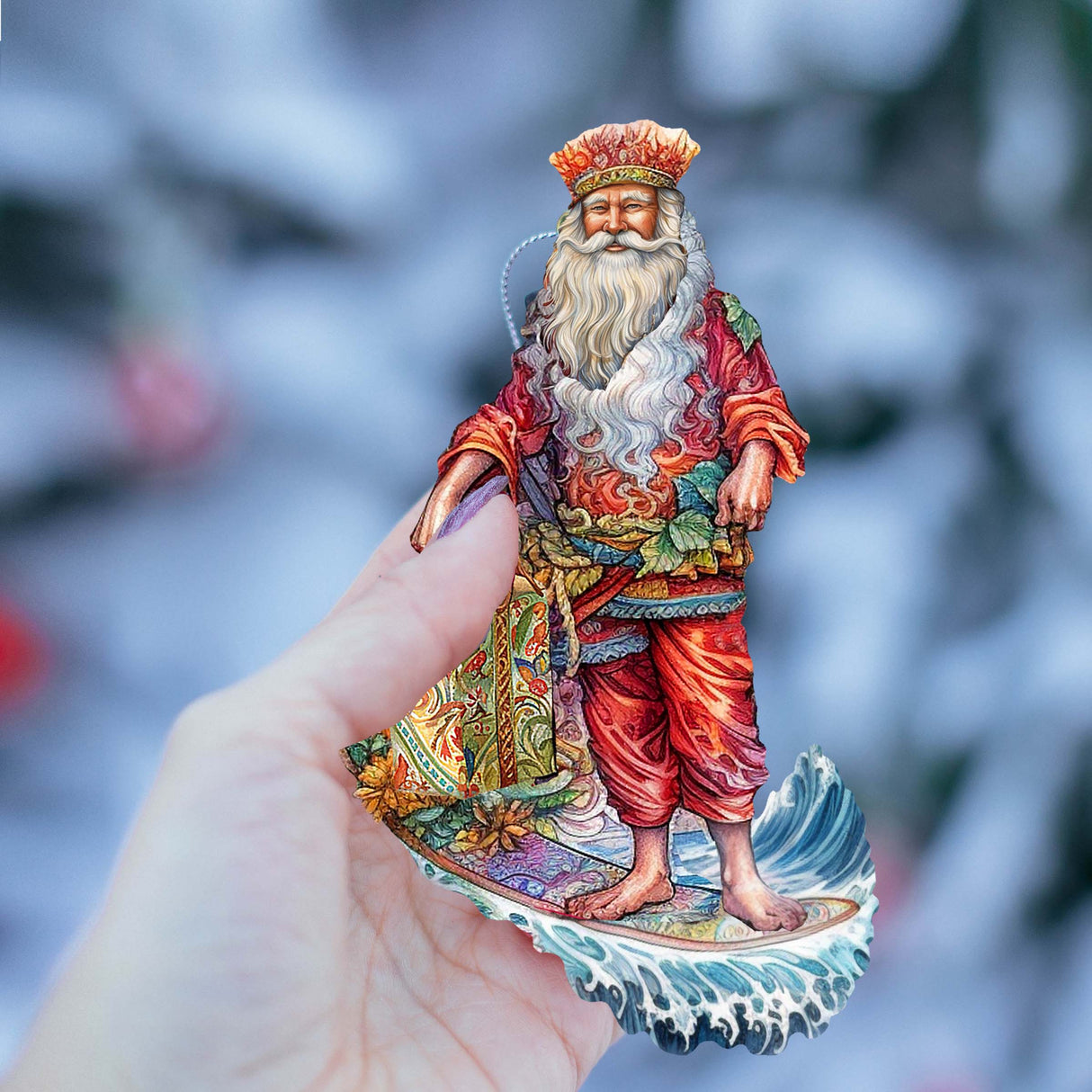 Santas Around the World - Hawaiian Inspired Santa - Wooden Ornaments Set of 3 by G. DeBrekht Christmas Santa Snowman Decor - 8091313S3