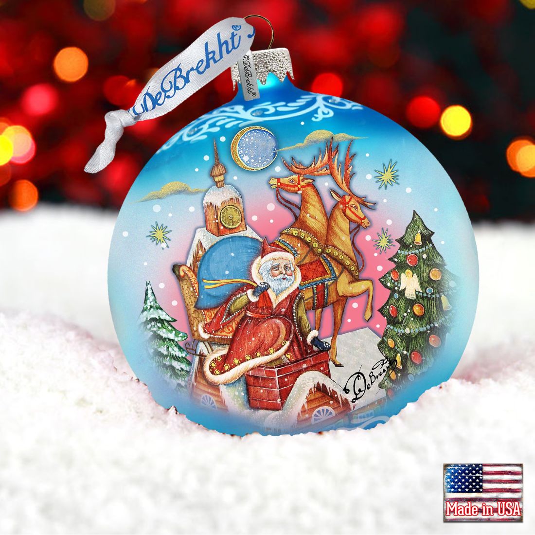 Adorno de vidrio con entrega especial de G. DeBrekht - Decoración navideña de Papá Noel y muñeco de nieve - 73361