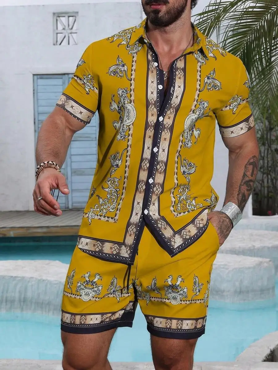 3D Digital Printing Men's Casual Loose Shirt Shorts - Lootquake