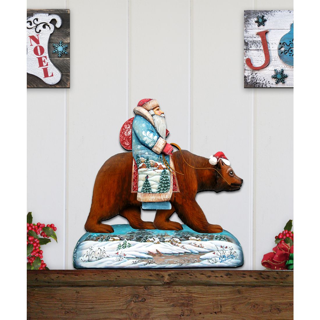 Decoración navideña para puerta con Papá Noel y oso grizzly de G. DeBrekht - Decoración navideña con Papá Noel y muñeco de nieve - 8151128H