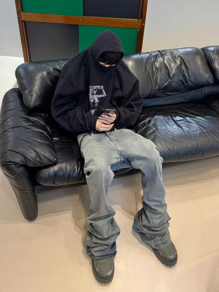 Crumpled Cat Beard Stacked Horn Mopping Jeans - Lootquake