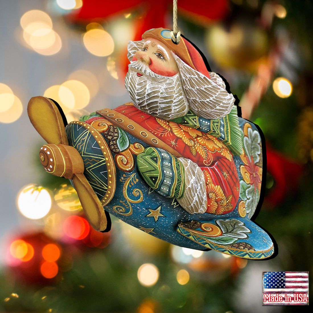Aviator Santa Christmas Wooden Ornaments by G. DeBrekht - Christmas Santa Snowman Decor - 8112030