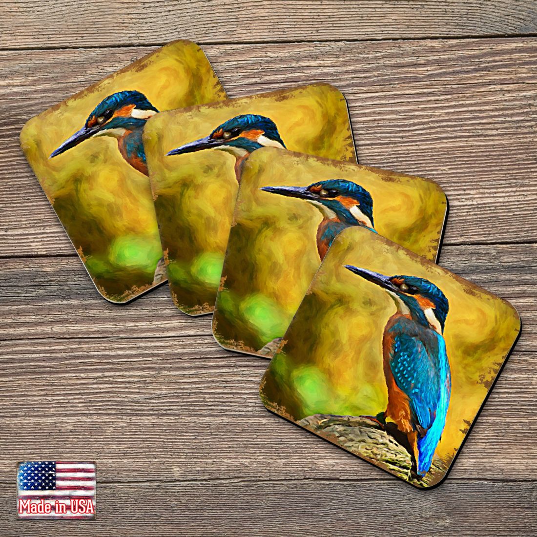 Bird Wooden Cork Coasters Gift Set of 4 by Nature Wonders - Nature Wildlife Decor - 95298C-S4
