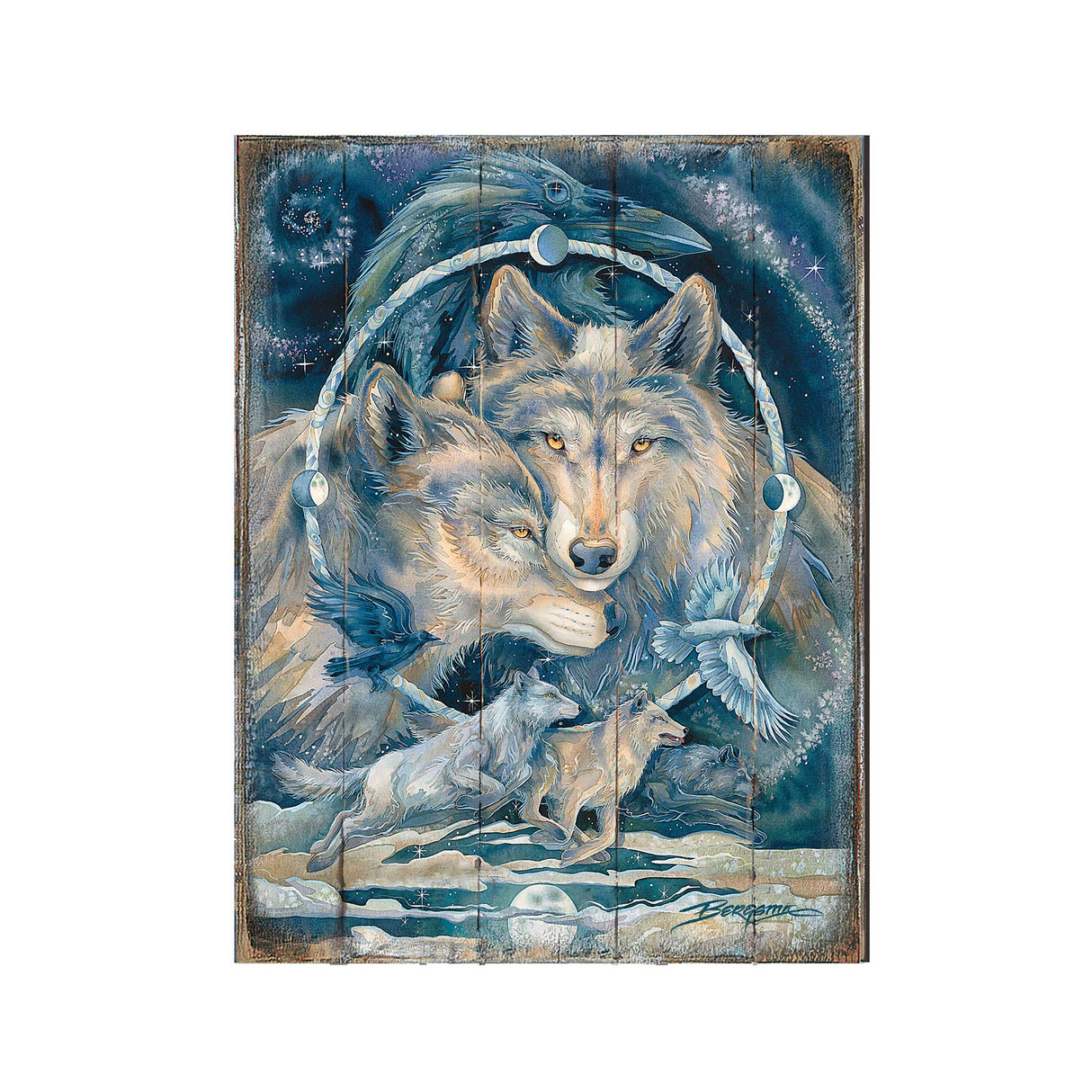 In Spirit I Am Free Wolves & Ravens Wooden Wall Art by J. Bergsma - Nature Wildlife Decor - 8592723BP-JB
