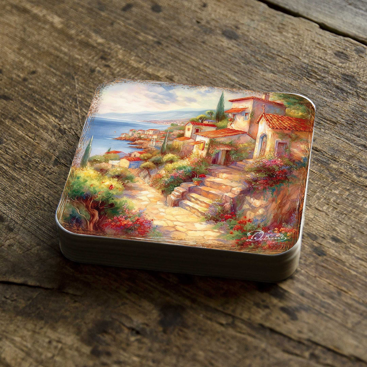 Mediterranean Sea-side Wooden Cork Coasters Gift Set of 4 by G. Debrekht - Coastal Holiday Decor - 8199475C-S4