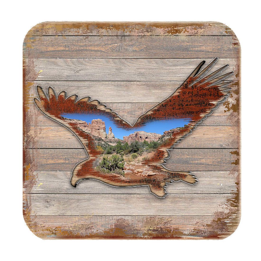 Eagle Wooden Cork Coasters Gift Set of 4 by Nature Wonders - Nature Wildlife Decor - 8199417C-S4