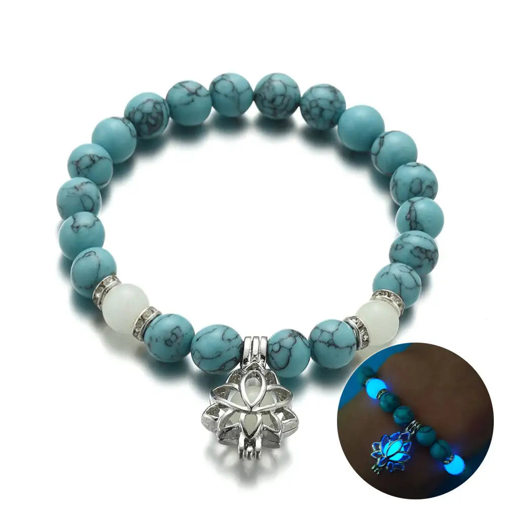 Energy Luminous Lotus Natural Stone Bracelet Yoga Healing Luminous Glow In The Dark Charm Beads Bracelet For Men Women Prayer Buddhism - Lootquake