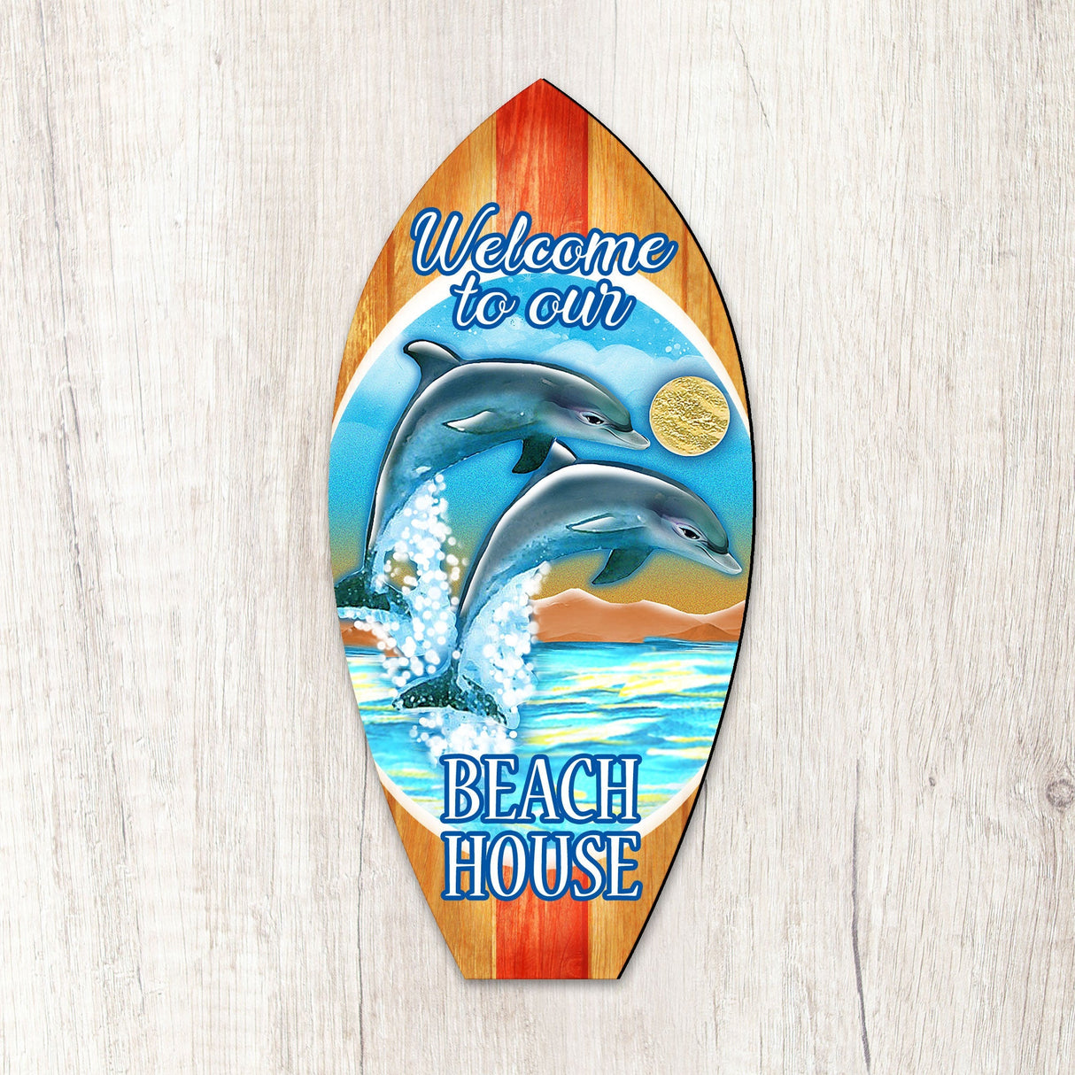 Dolphins Surfboard Coastal Door Decor by G. DeBrekht - Coastal Holiday Decor - 8114070H