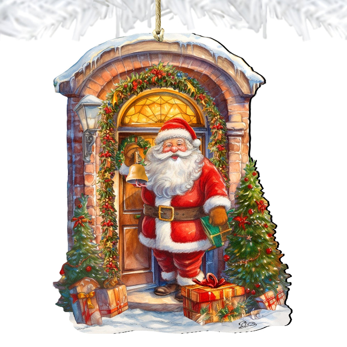 Adornos de madera de Papá Noel llamando a la puerta de G. Debrekht, decoración navideña de muñeco de nieve de Papá Noel - 8611044