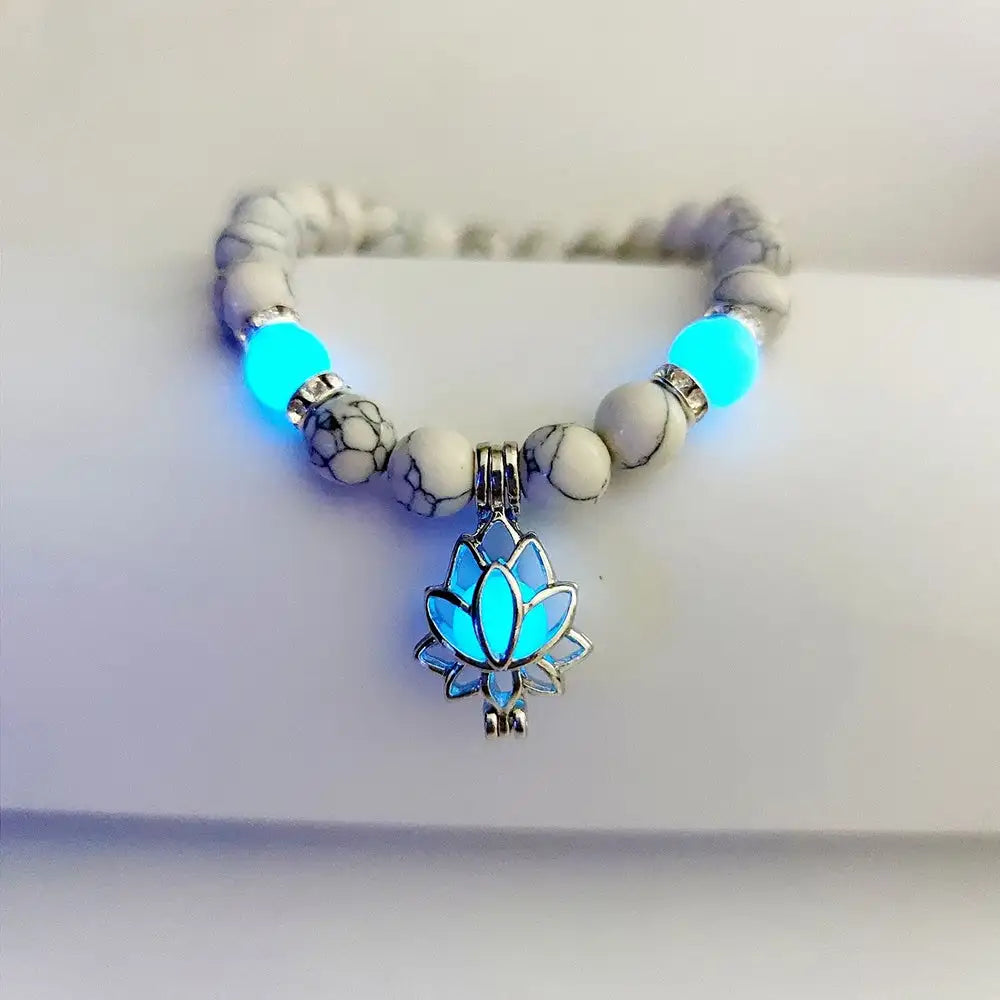 Energy Luminous Lotus Natural Stone Bracelet Yoga Healing Luminous Glow In The Dark Charm Beads Bracelet For Men Women Prayer Buddhism - Lootquake