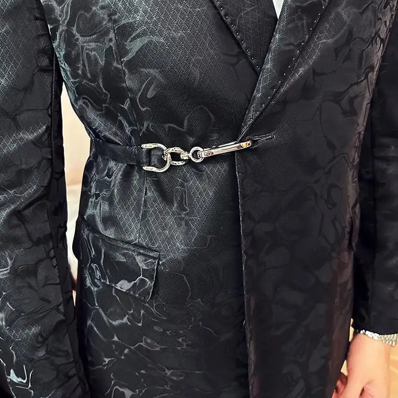 Vintage Pattern Men's Casual Suit Metal Hook Placket Closure Collar Leather Texture Suit - Lootquake