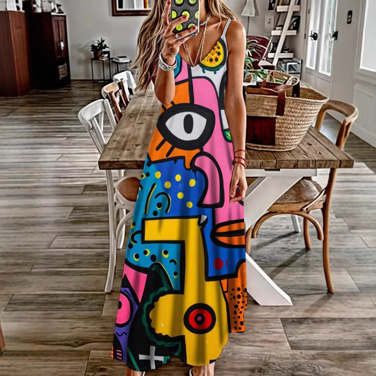 Vestido de mujer con tirantes de primavera y verano con estampado digital