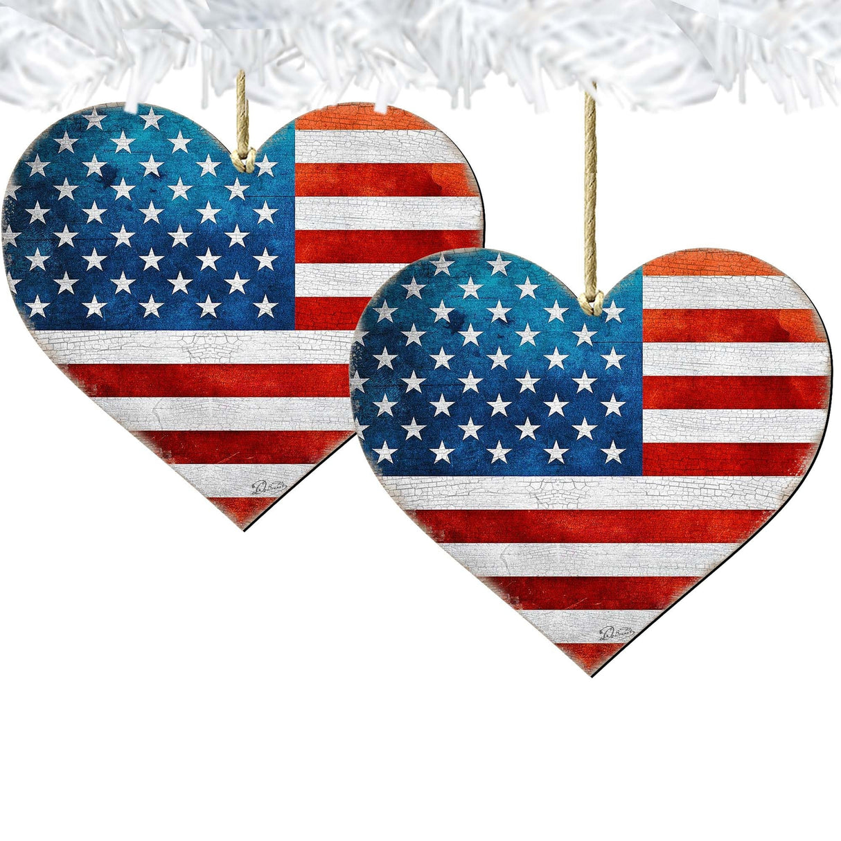 Adornos de madera con forma de corazón patriótico - Decoración navideña americana - 8187130-2