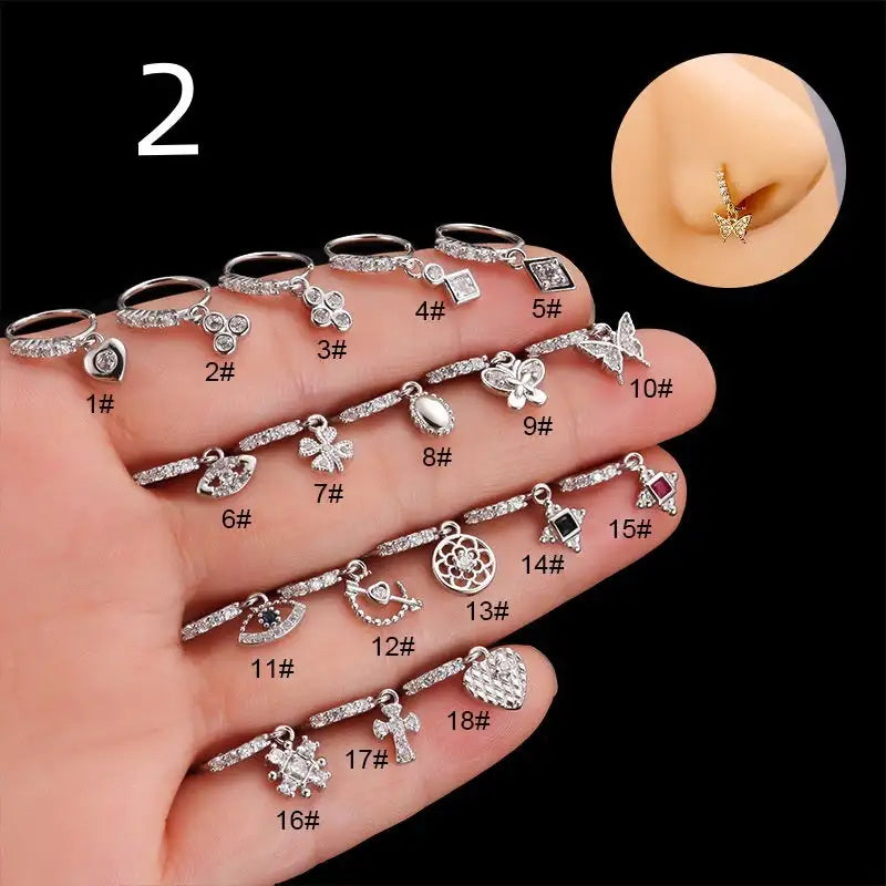 Henson Heart Butterfly Zircon Pendant Nose Ring - Lootquake