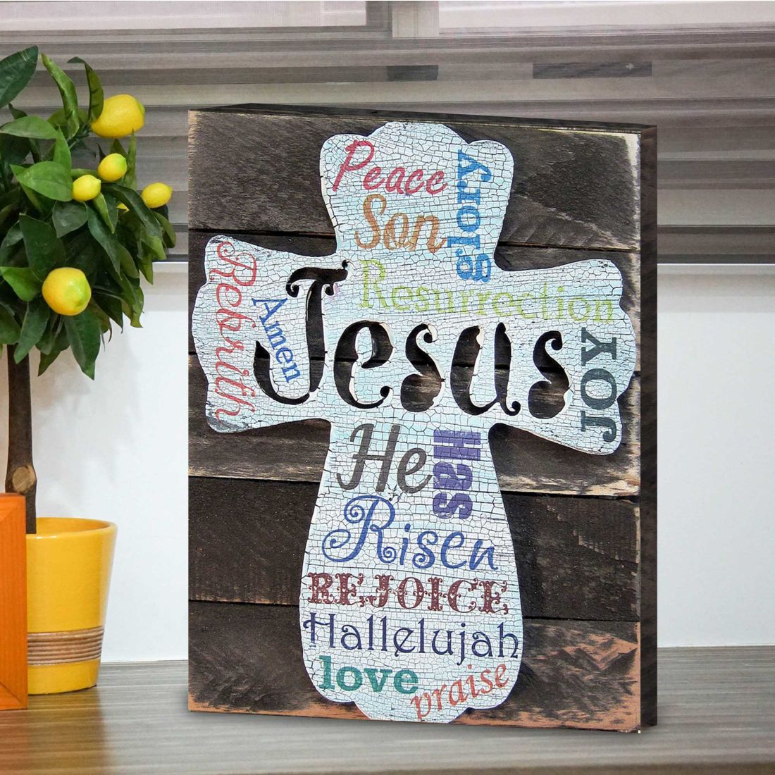 Easter Cross Monogram Wooden Wall Art by Nature Wonders - Easter Spring Decor - 98715B