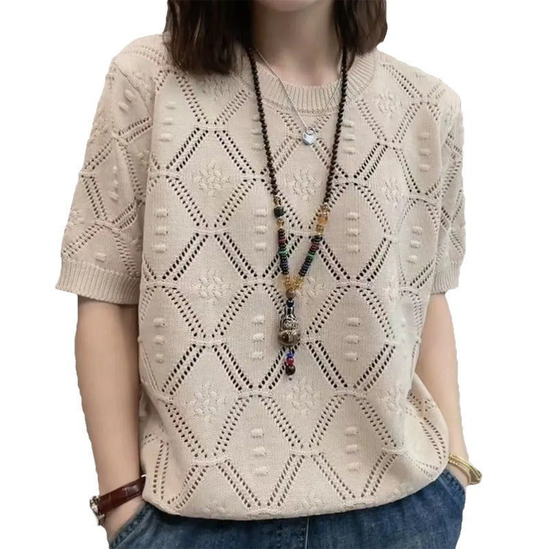 Pull d'été fin à manches courtes et col rond pour femme