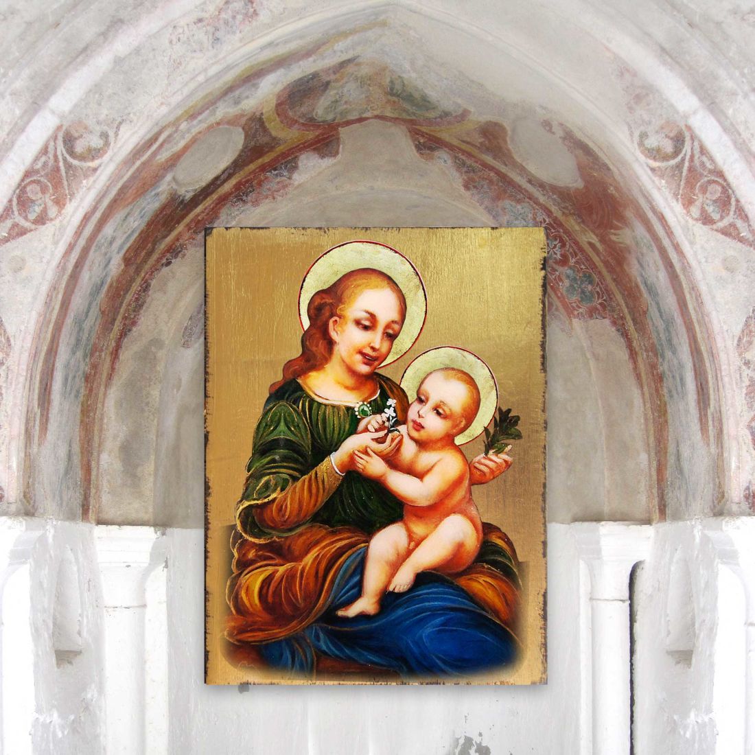 Virgin Mary Directress Wooden Gold Plated Religious Christian odox Sacred Icon - Inspirational Icon Decor - 85031