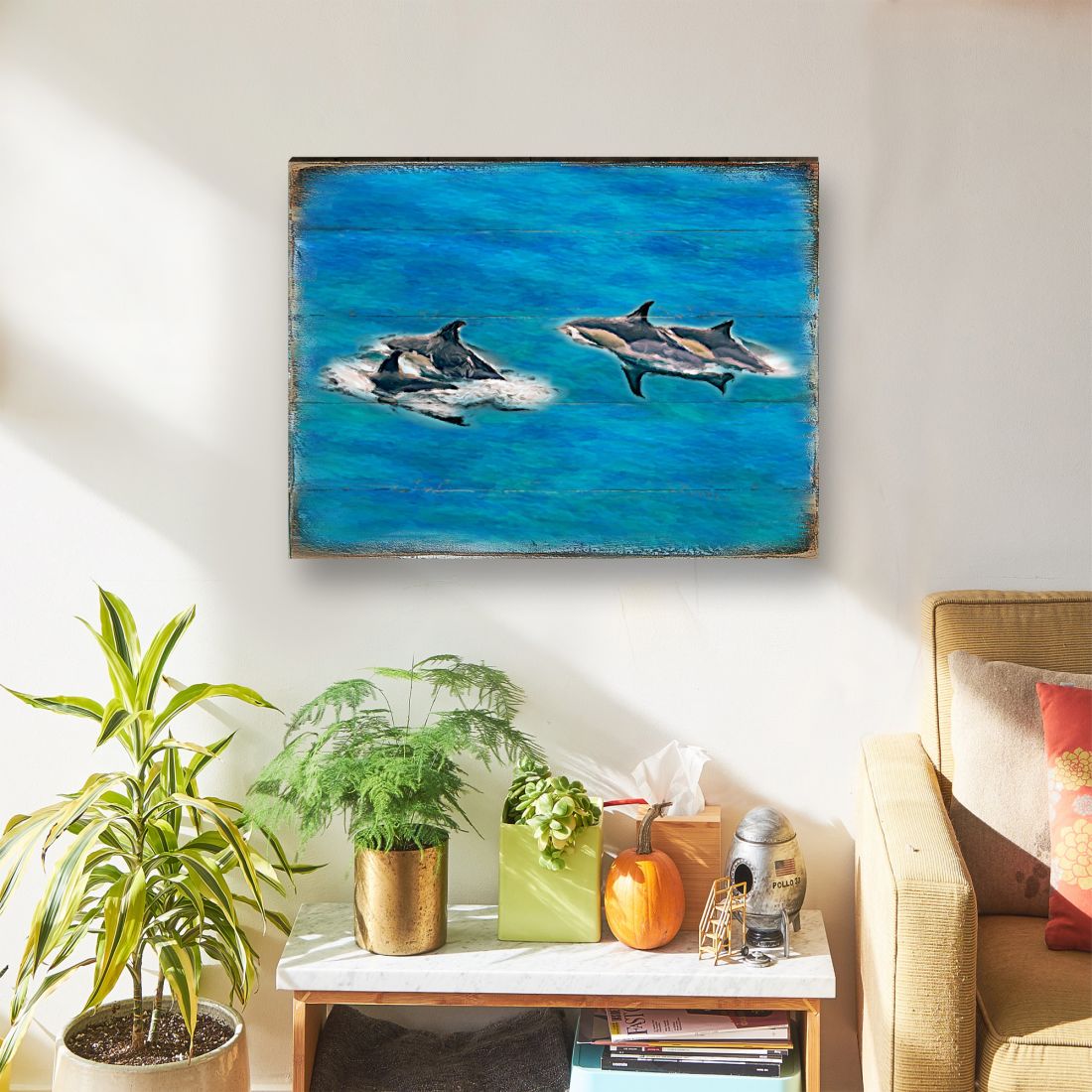 Orcas de Spearman Shamus, arte de pared costero de madera de Nature Wonders - Decoración costera de vida marina - 95255B