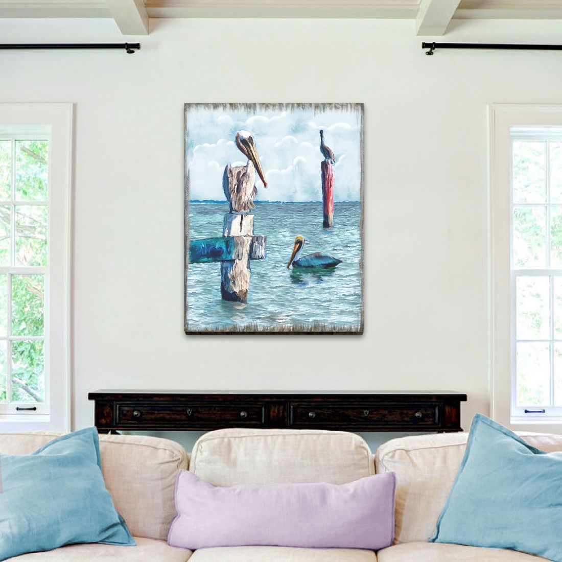 Peaceful Birds Pelicans and Seagulls Wooden Coastal Wall Art by Nature Wonders - Coastal Sea-Life Decor - 95252-4B