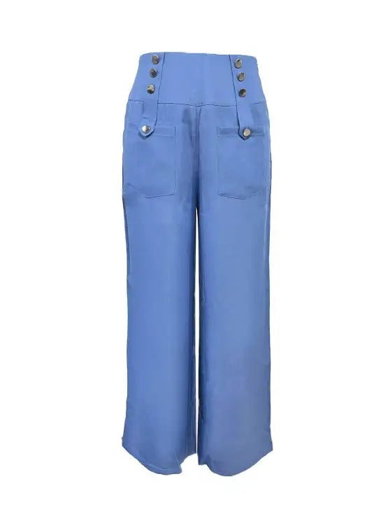Ladies' Solid Color Button Design Fashionable Casual Pants - Lootquake