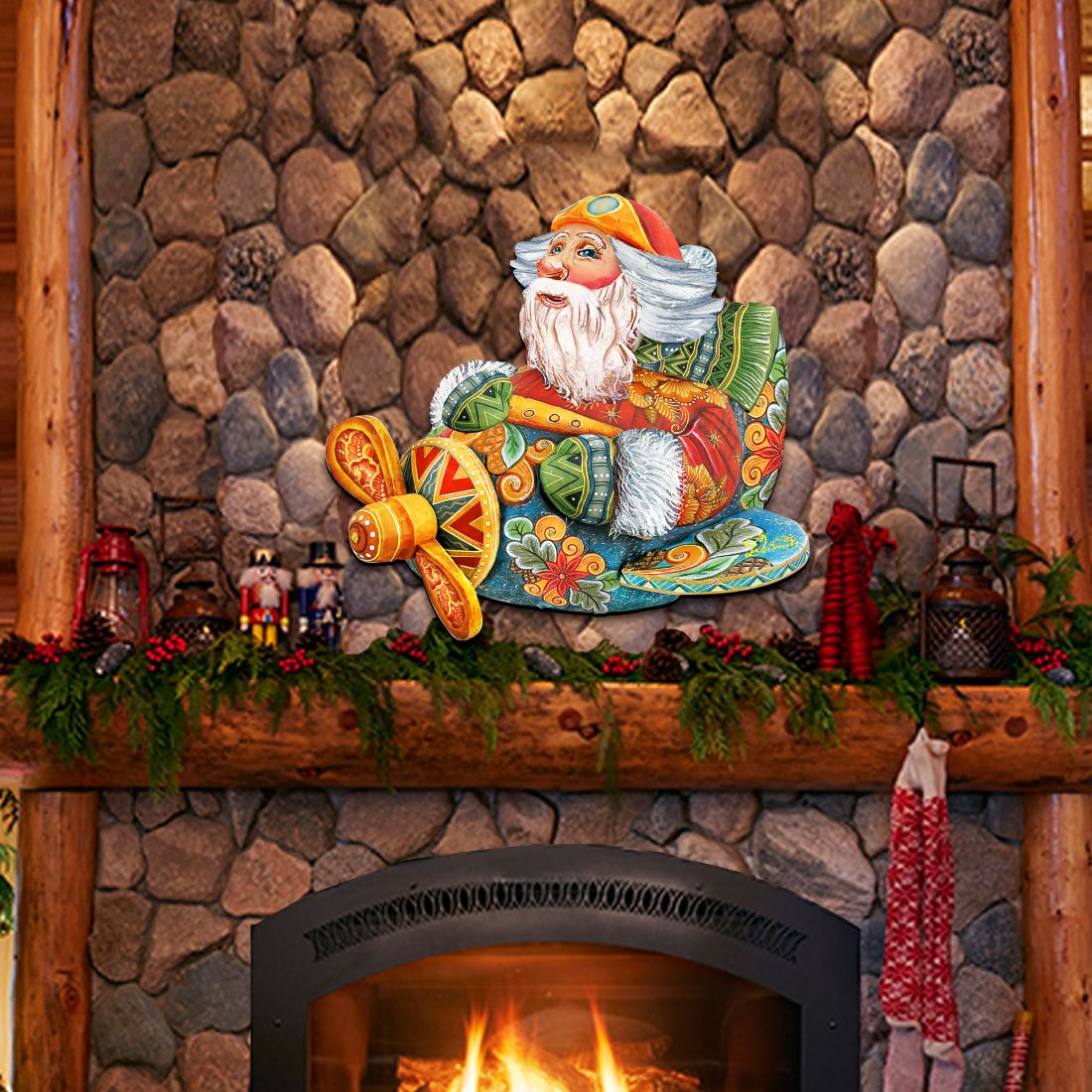 Decoración navideña de Papá Noel en el avión para puerta de G. DeBrekht - Decoración navideña de Papá Noel y muñeco de nieve - 8112030H