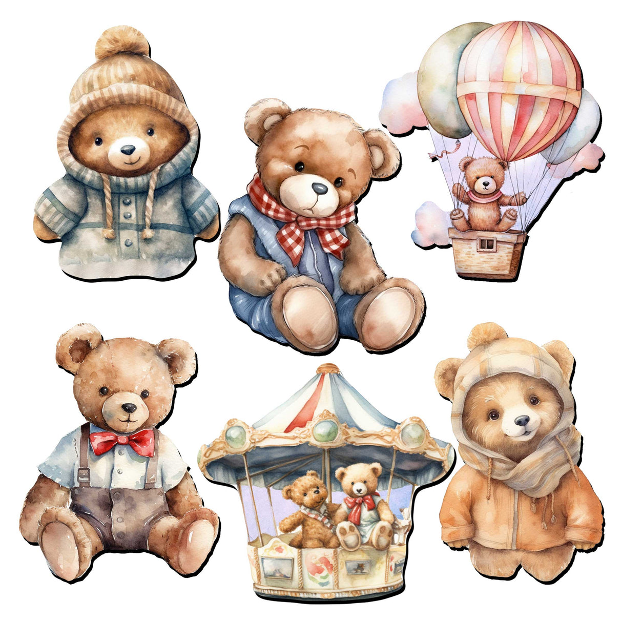 Juego de 6 imanes decorativos de madera con forma de osito de peluche de G. Debrekht - Family Love Décor - 8090025G-S6