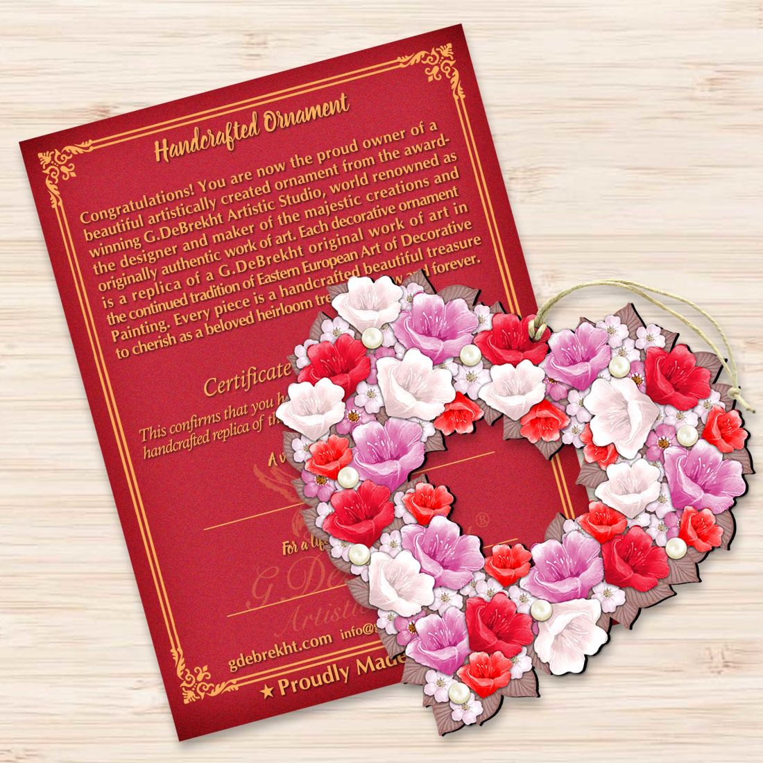 Valentine Heart Wreath Wooden Ornaments by G. DeBrekht - Love Family Kids Decor - 8185308