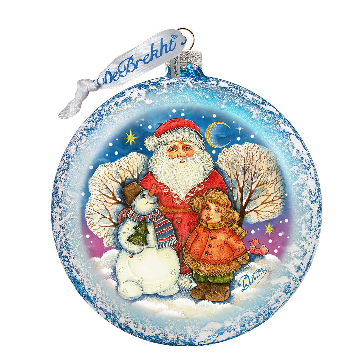 Snow Fun Santa Glass Ornament by G. DeBrekht - Christmas Santa Snowman Decor - 744-039