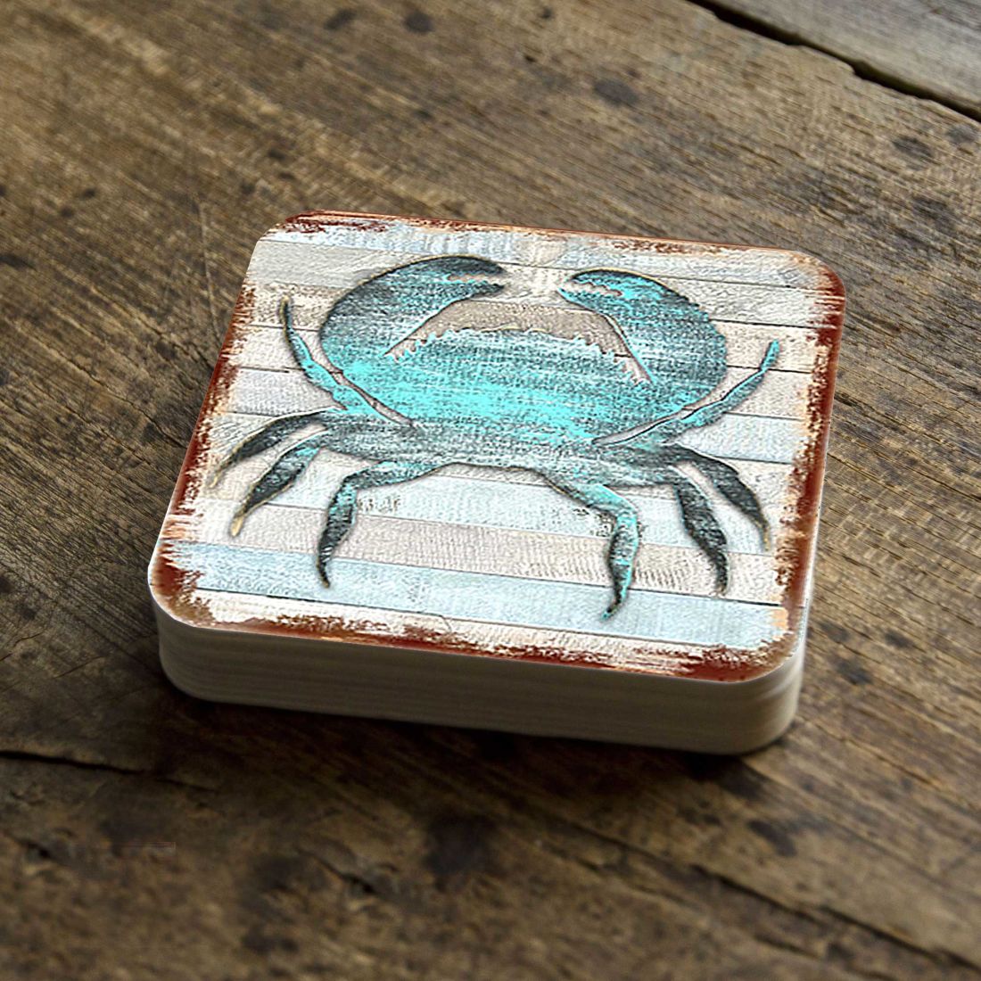 Crab Coastal Wooden Cork Coasters Gift Set of 4 by Nature Wonders - Coastal Sea-Life Decor - 8198511-9C-S4