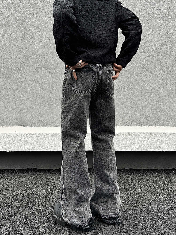 Washed Distressed Gray Skinny Jeans Men's Straight Pants - Lootquake