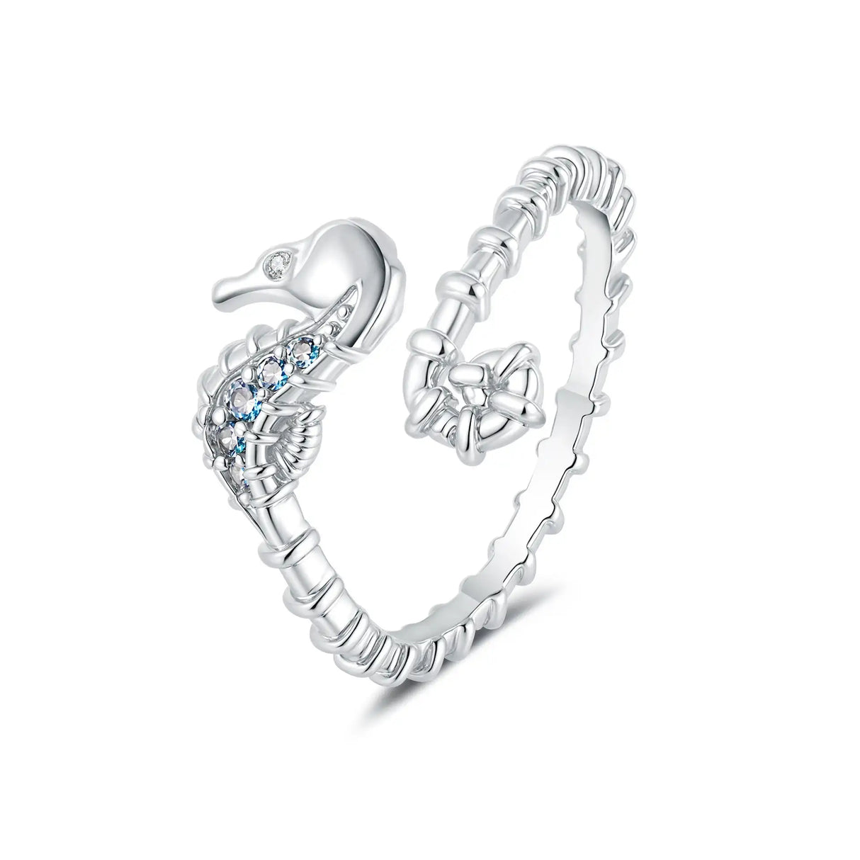 Ocean Seahorse Open Ring Female Inlaid With Green Zirconium - Lootquake