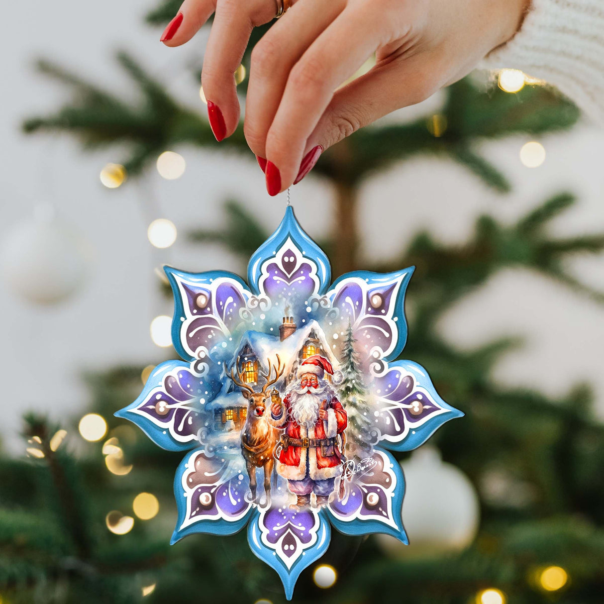 Adornos de madera de Papá Noel con reno y copos de nieve de G. Debrekht - Decoración navideña de Papá Noel y muñeco de nieve - 8688405