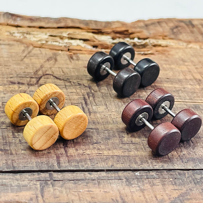 Pendientes de madera natural con forma de barra