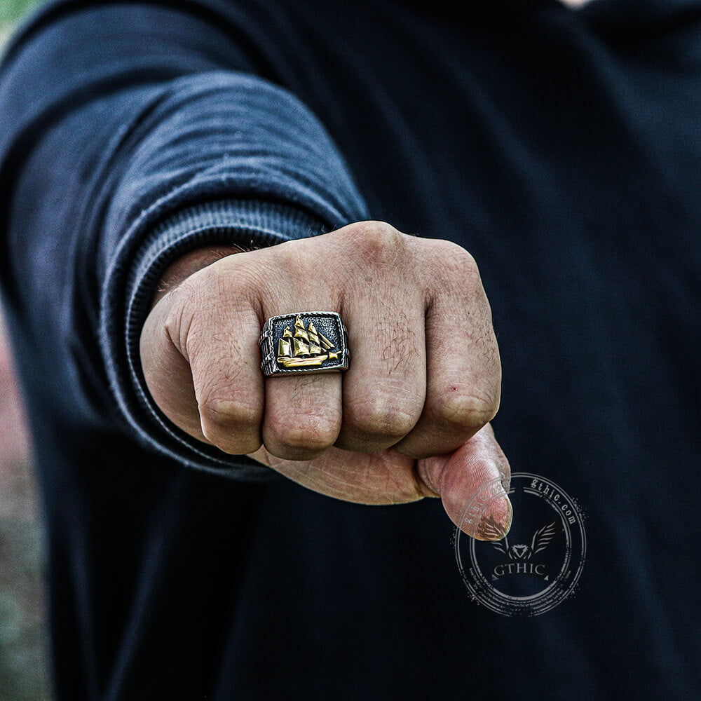 Barque Sailing Ship Stainless Steel Marine Ring